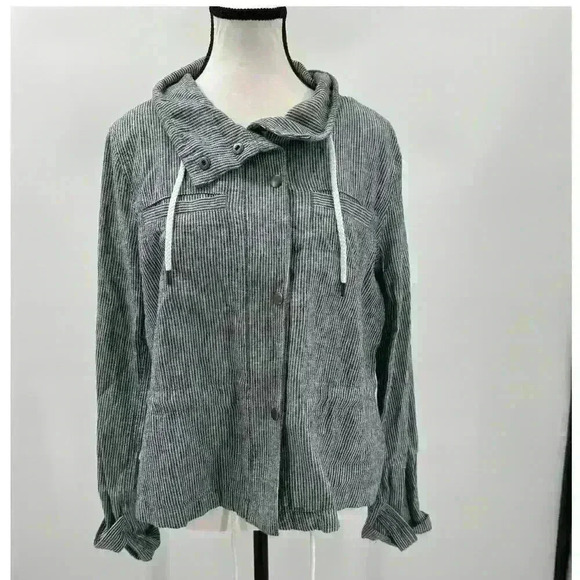 Loft Linen Cotton Blend Zip/Button Up Jacket Blue & White Striped Nautical Small - Picture 1 of 9